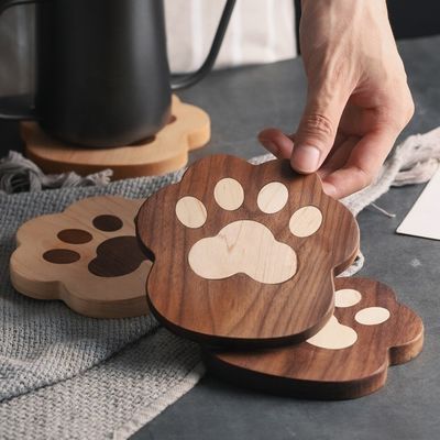 Fashion Cat Claw Shape Walnut Cup Mat Coasters 11.5x12.5x1.2cm per il logo personalizzato