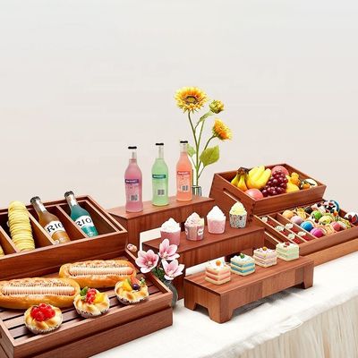 Sapele Buffet in legno Catering Food Display Rack Pane Torta in legno Dessert Sushi Display Stand