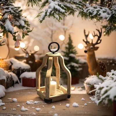 Decorazione di patio esterno Lanterna di candela di legno con porta candela di vetro Stampa bruciata