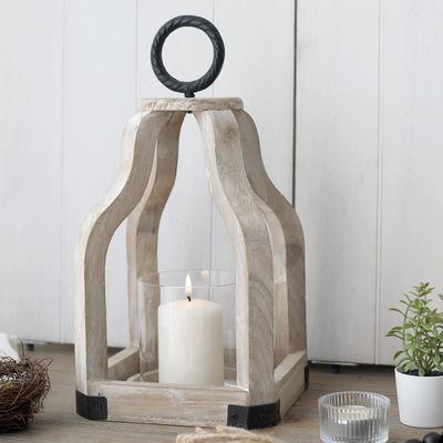 Decorazione di patio esterno Lanterna di candela di legno con porta candela di vetro Stampa bruciata