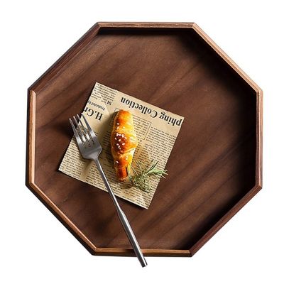 Tavolo di servizio in legno di noce di acciaio a forma rotonda ottagonale 30x20x3 cm con stampa a fuoco