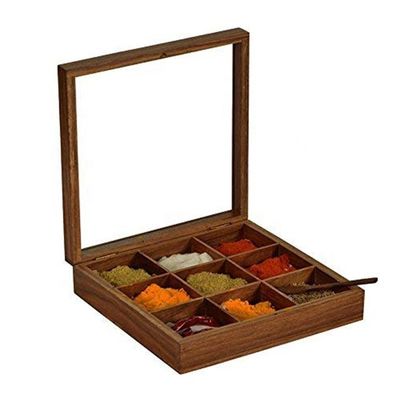 Scatola di spezie di legno rettangolare con finitura antica e dimensioni personalizzate
