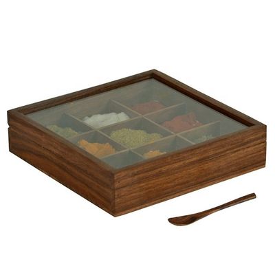 Scatola di spezie di legno rettangolare con finitura antica e dimensioni personalizzate