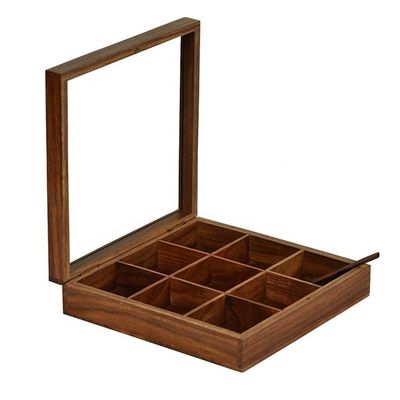 Scatola di spezie di legno rettangolare con finitura antica e dimensioni personalizzate