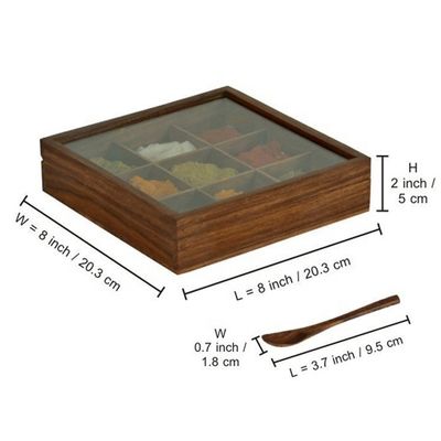 Scatola di spezie di legno rettangolare con finitura antica e dimensioni personalizzate