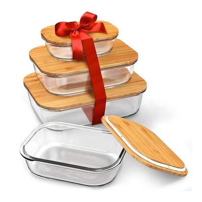 Certificato FSC Contenitori di vetro ecologici per la conservazione degli alimenti con coperchi di bambù sostenibili