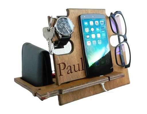 Logo personalizzato Acceptabile supporto in legno per telefono Portafoglio chiave regalo Uomini Docking Station