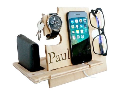 Logo personalizzato Acceptabile supporto in legno per telefono Portafoglio chiave regalo Uomini Docking Station