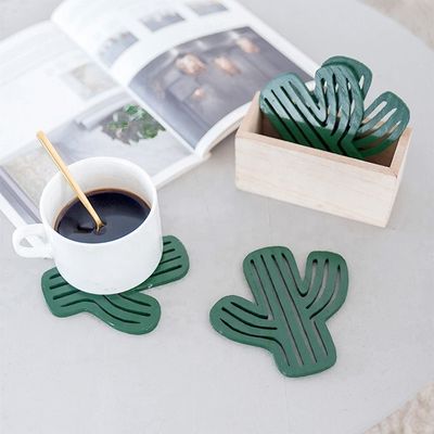 Disegno di moda irregolare Legno ambientale MDF Coppe di coppe Verde Leaf Cactus Coppa Mat Decorazione Mat