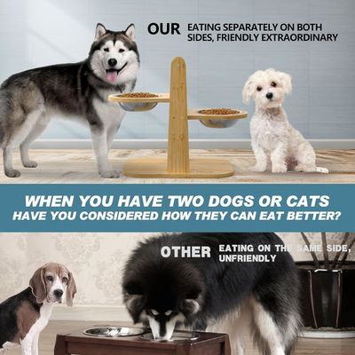 Stand per cibi per animali da compagnia Bambù elevato Stand per alimentatori per altezza regolabile NO Display LCD