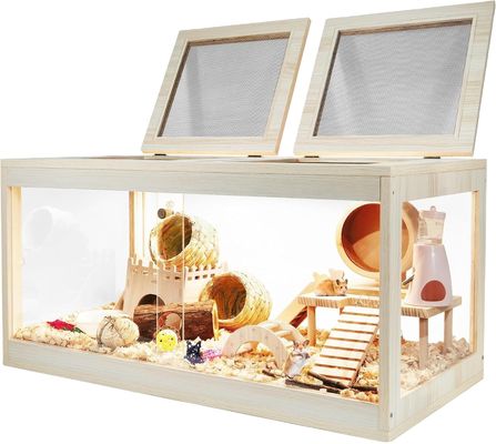 Gabbia per criceti in legno con tetto apertabile e fogli acrilici