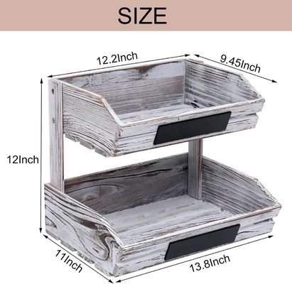 Logo personalizzato 2 Tier Farmhouse Cesto di legno per cucina Sala da pranzo e camera degli ospiti