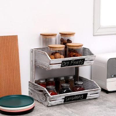 Logo personalizzato 2 Tier Farmhouse Cesto di legno per cucina Sala da pranzo e camera degli ospiti