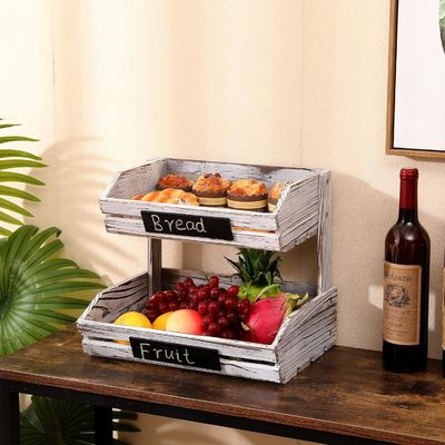 Logo personalizzato 2 Tier Farmhouse Cesto di legno per cucina Sala da pranzo e camera degli ospiti