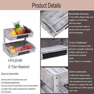 Logo personalizzato 2 Tier Farmhouse Cesto di legno per cucina Sala da pranzo e camera degli ospiti