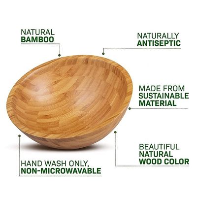 Logo personalizzato Eco-friendly Natural Round Bamboo Salad Bowl per stile moderno Amazon Design