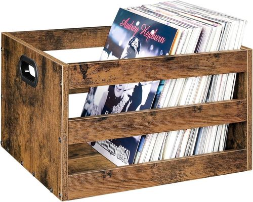 Organizzatore di archiviazione di dischi in vinile per il soggiorno con archiviazione di file in legno vintage in grande quantità
