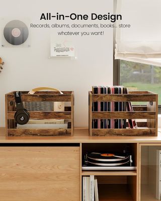 Organizzatore di archiviazione di dischi in vinile per il soggiorno con archiviazione di file in legno vintage in grande quantità