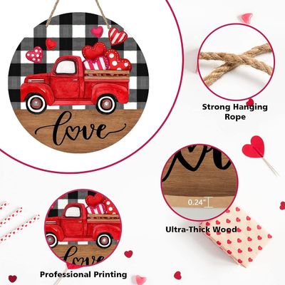 Aggiungi amore alla tua casa casa di campagna Red Truck Hearts Legno porta per San Valentino