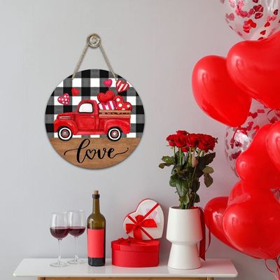 Aggiungi amore alla tua casa casa di campagna Red Truck Hearts Legno porta per San Valentino