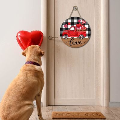 Aggiungi amore alla tua casa casa di campagna Red Truck Hearts Legno porta per San Valentino