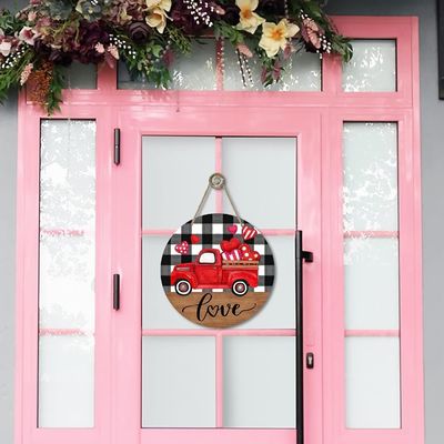 Aggiungi amore alla tua casa casa di campagna Red Truck Hearts Legno porta per San Valentino