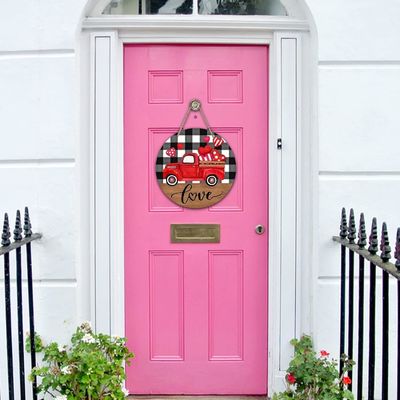Aggiungi amore alla tua casa casa di campagna Red Truck Hearts Legno porta per San Valentino