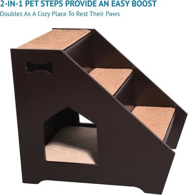 Scale in legno per animali domestici con tre gradini non scivolosi e casa incorporata Perfetta per cani gatti animali domestici corti