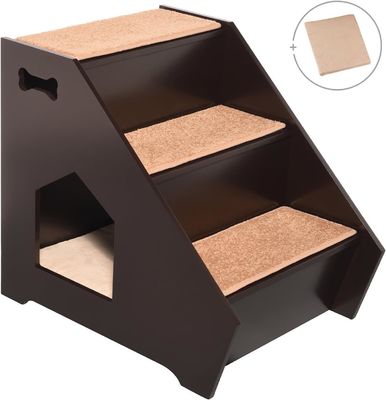 Scale in legno per animali domestici con tre gradini non scivolosi e casa incorporata Perfetta per cani gatti animali domestici corti