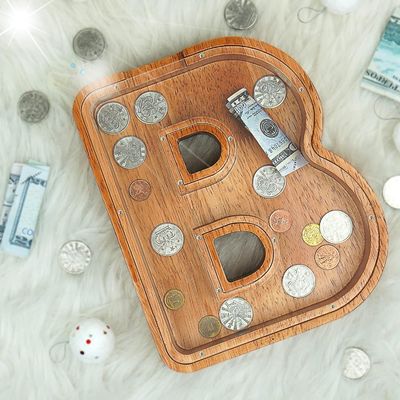 Lettera di Legno Alfabeto Acrilico Casella di denaro Stampa bruciato Lettere Grandi Piggy Banks Per Bambini