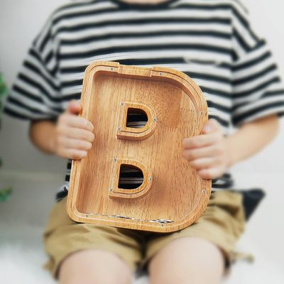 Lettera di Legno Alfabeto Acrilico Casella di denaro Stampa bruciato Lettere Grandi Piggy Banks Per Bambini