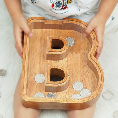 Lettera di Legno Alfabeto Acrilico Casella di denaro Stampa bruciato Lettere Grandi Piggy Banks Per Bambini