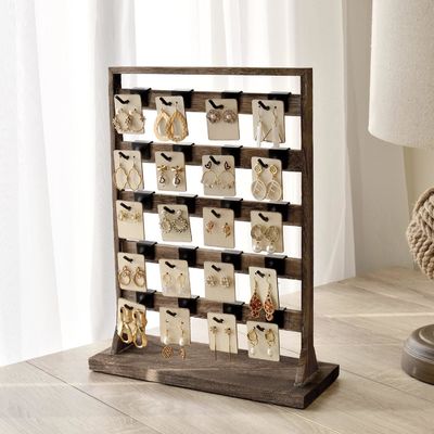 Home Tema Orecchini Cartone Display Holder Stand con gioielli in legno Display Rack e ganci