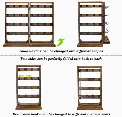 Home Tema Gioielli pieghevoli in legno Stand con 32 ganci rimovibili e vassoio anulare