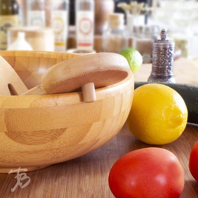 Set di 2 mani per l'insalata in legno di bambù Perfetto per lanciare e servire pasta per l'insalata e altro