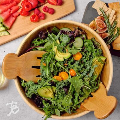 Set di 2 mani per l'insalata in legno di bambù Perfetto per lanciare e servire pasta per l'insalata e altro