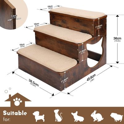 3 piani di legno per cani scale in legno massello gradini per animali domestici con cuscinetti antiscivolo e tappeto lavabile