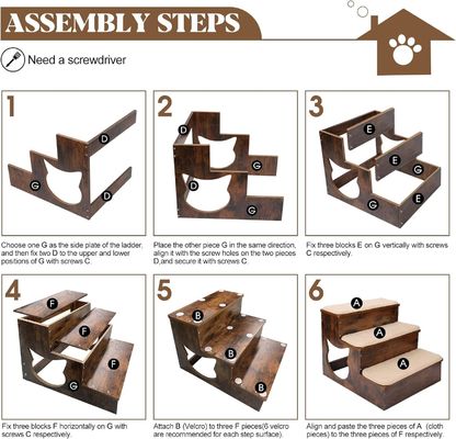 3 piani di legno per cani scale in legno massello gradini per animali domestici con cuscinetti antiscivolo e tappeto lavabile