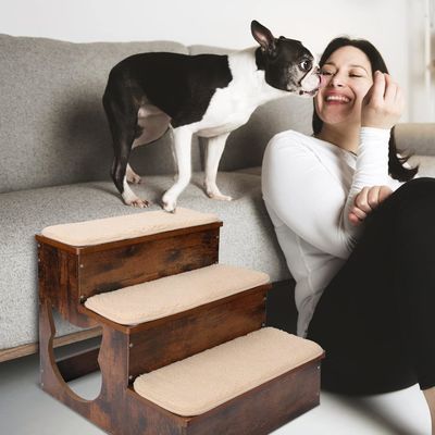 3 piani di legno per cani scale in legno massello gradini per animali domestici con cuscinetti antiscivolo e tappeto lavabile