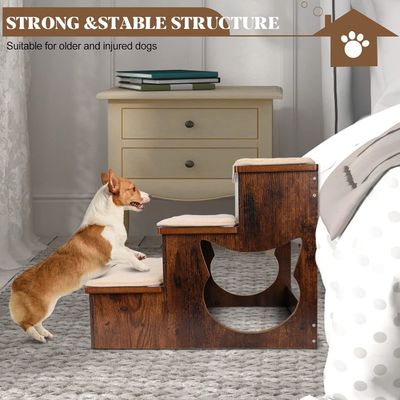 3 piani di legno per cani scale in legno massello gradini per animali domestici con cuscinetti antiscivolo e tappeto lavabile