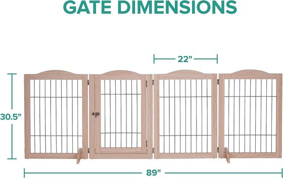 Porta per cani in legno sostenibile con porta a piedi in grande quantità e design pieghevole