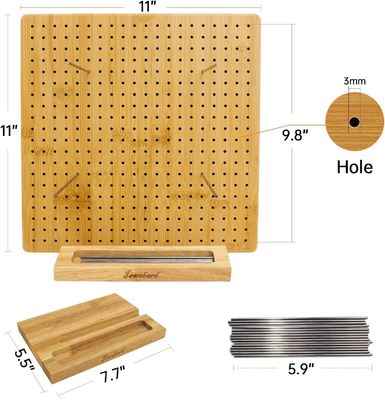 Matte di blocco a maglia artigianale Tavola di bambù con perni Mini scatola di legno