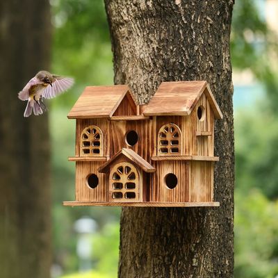 Casa di uccelli in legno appesa a mano Nido di criceto per giardino Stampa bruciata