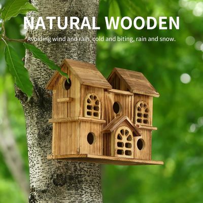 Casa di uccelli in legno appesa a mano Nido di criceto per giardino Stampa bruciata