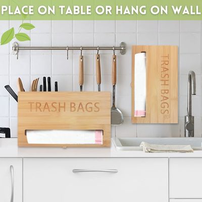 Classificazione Dispensatore di sacchetti di bambù a scaffale non pieghevole per sacchetti della spazzatura montato a muro