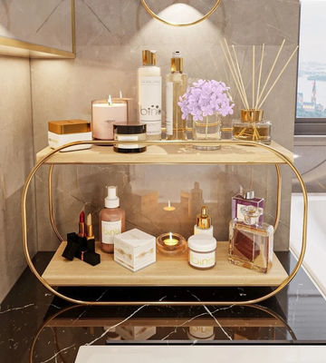 Mensola del bagno vassoio in legno organizzatore da tavolo per il deposito di profumi di trucco