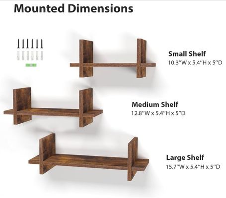 Utilizzare in modo efficiente lo spazio con 202408 Set 3 Ripiani galleggianti in legno