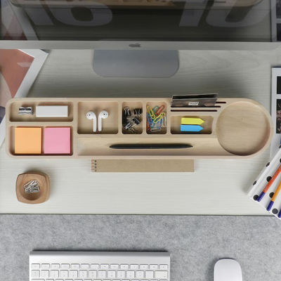 Office Desk Organizer con Cassa a matita e Logo personalizzato Wood Caddy Phone Stand