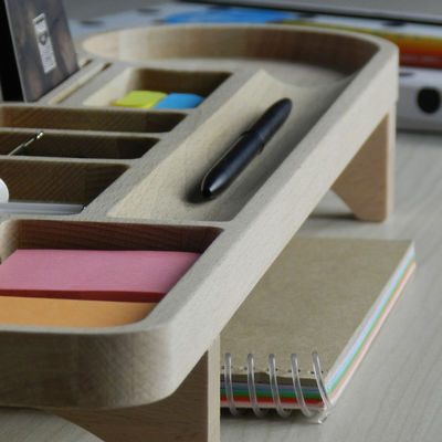 Office Desk Organizer con Cassa a matita e Logo personalizzato Wood Caddy Phone Stand