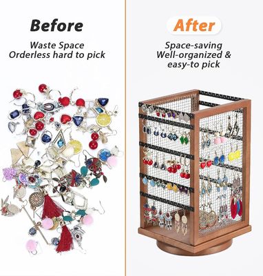 120 coppie di orecchini carousel rotante metallo e legno durevole orecchini organizzatore albero